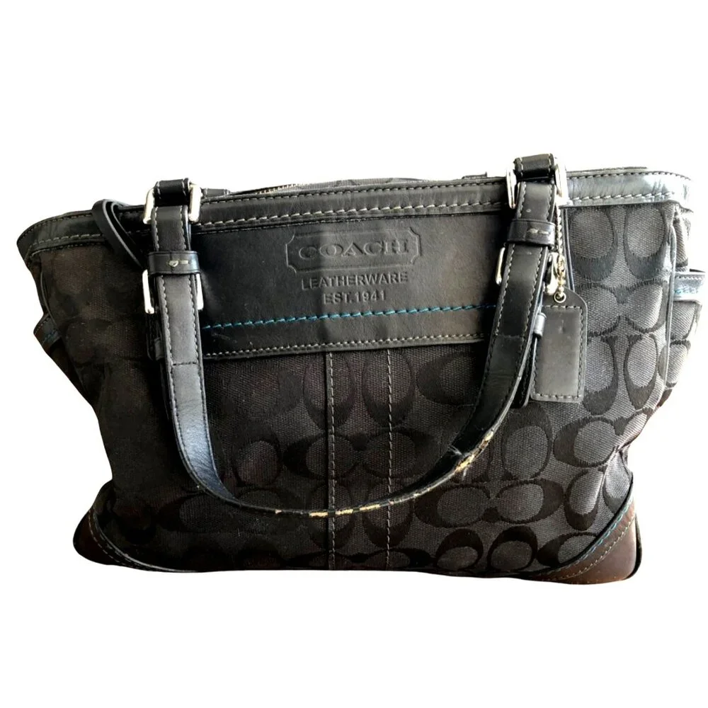 COACH - SIGNATURE AQUA BLACK JACQUARD PURSE - Picture 12 of 13